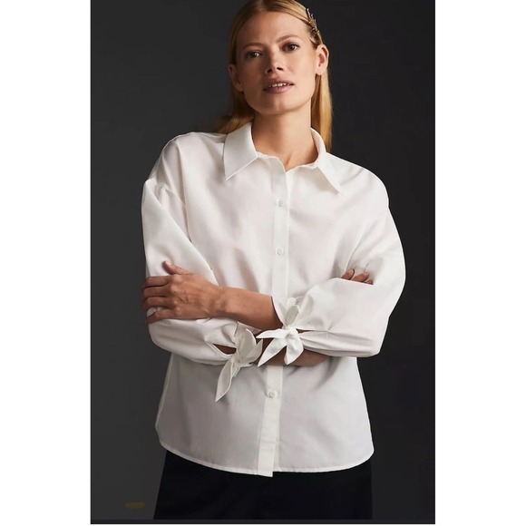 Mare Mare x Anthropologie Tops - Mare Mare Anthropologie White Button Up Tie Cuff Long Sleeve Blouse Top Medium